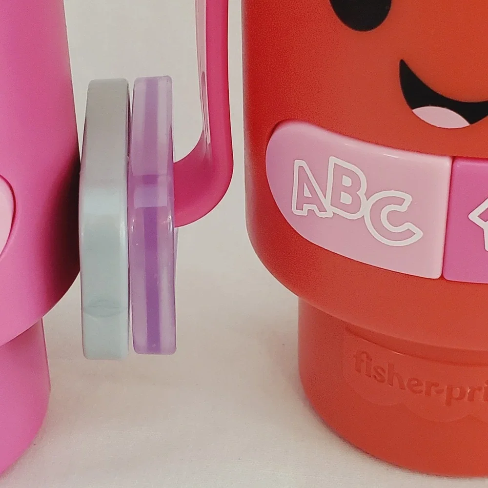 Set of 2 Fisher Price Laugh & Learn Wake Up & Learn Coffee Mug Pink Red Baby Toy
